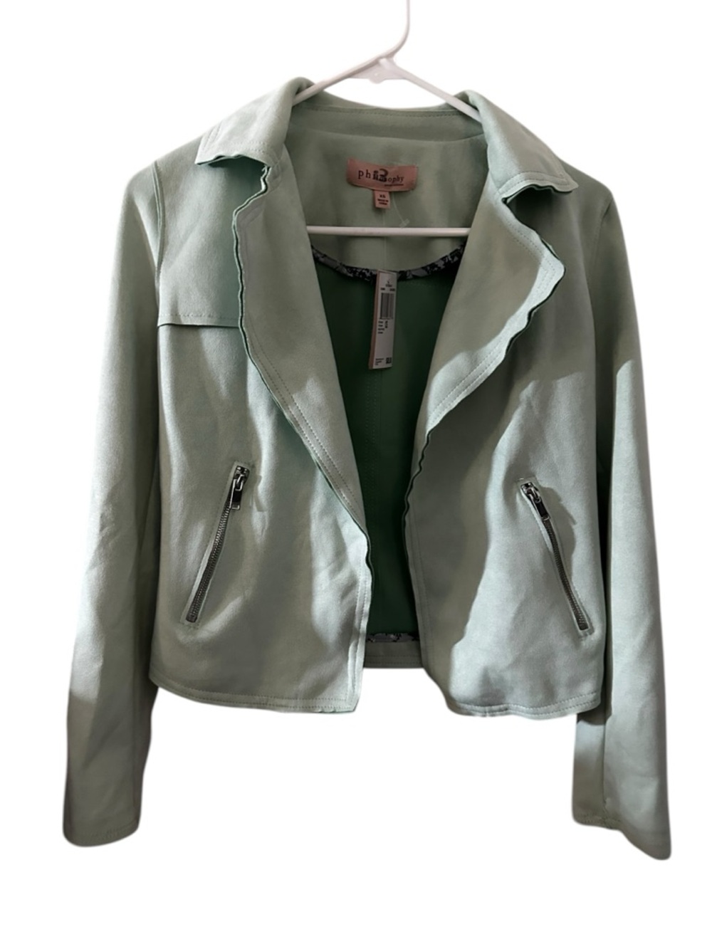Philosophy Republic clothing sage green faux Suede jacket 2 pockets XS NWT